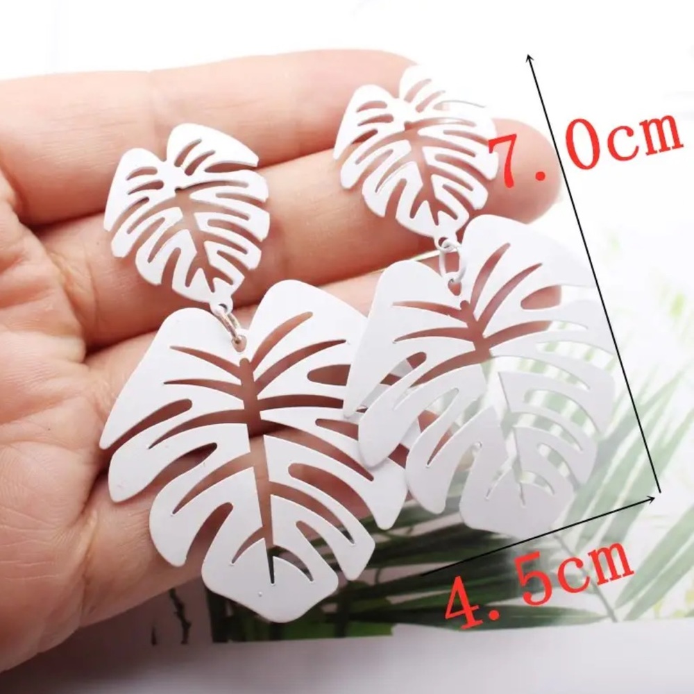 Large White Tropical Leaf Earrings